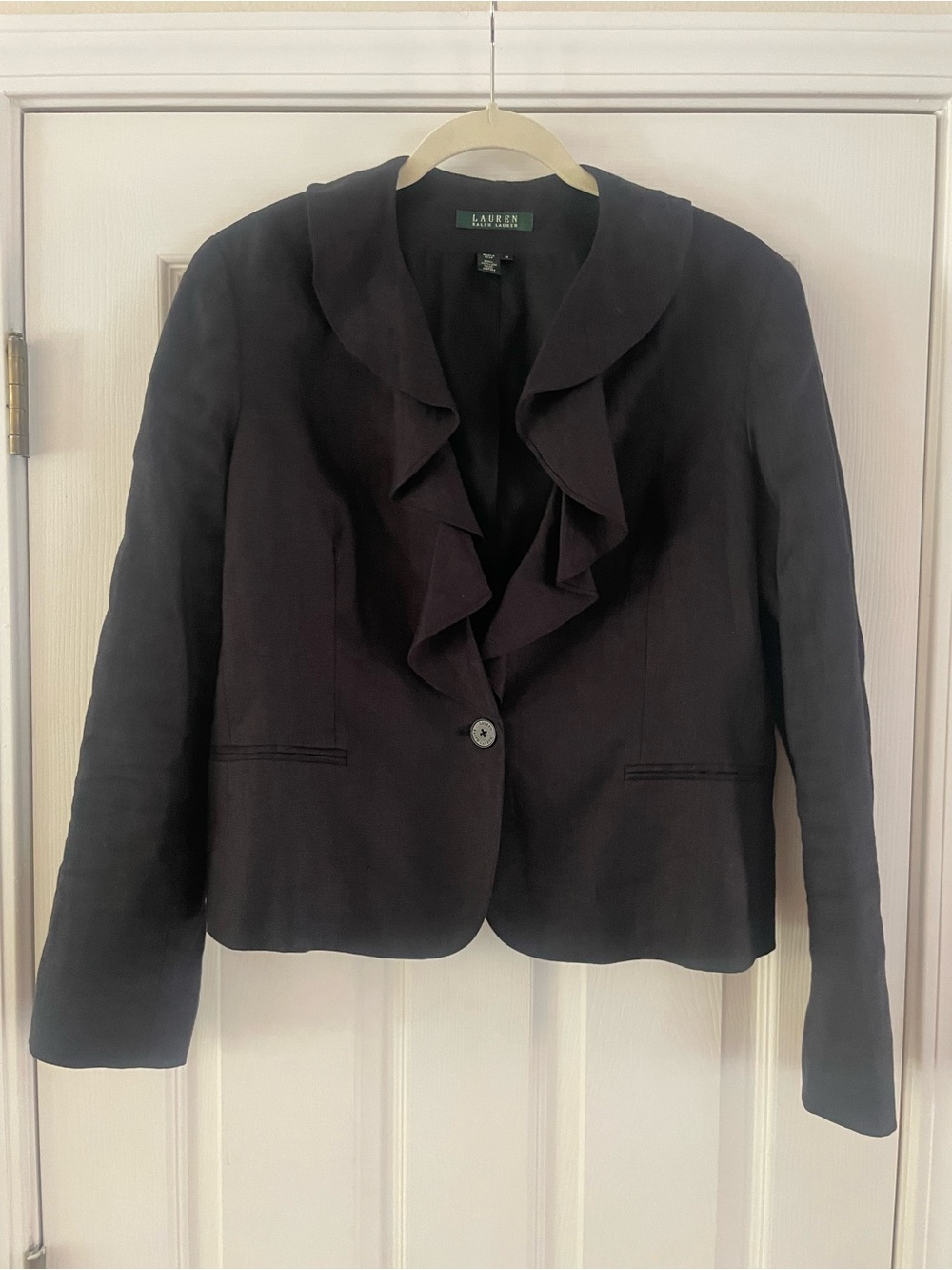 Lauren Ralph Lauren Black Ruffle-Front Blazer